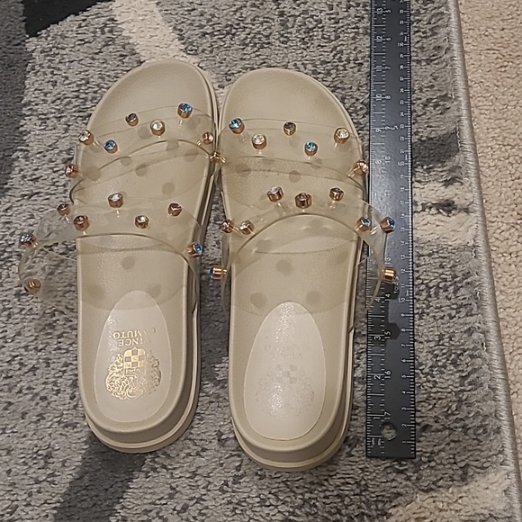 Vince Camuto Women's Partha Clear Jeweled Slide Sandals Size 9.5 - Picture 7 of 7